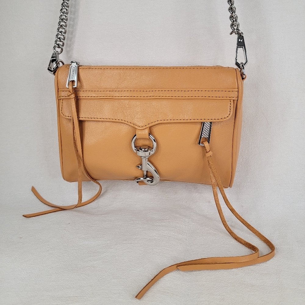 REBECCA MINKOFF Mustard Yellow Leather Mini MAC Crossbody Bag Silver Hardware